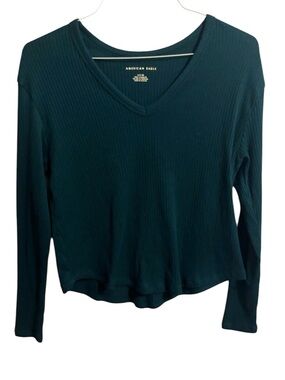 American Eagle Ribbed V-Neck Long Sleeve Top